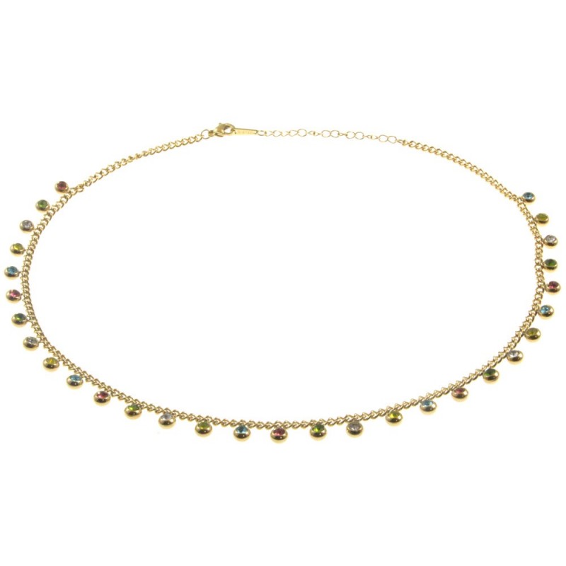 girocollo donna in acciaio dorato con strass colorati