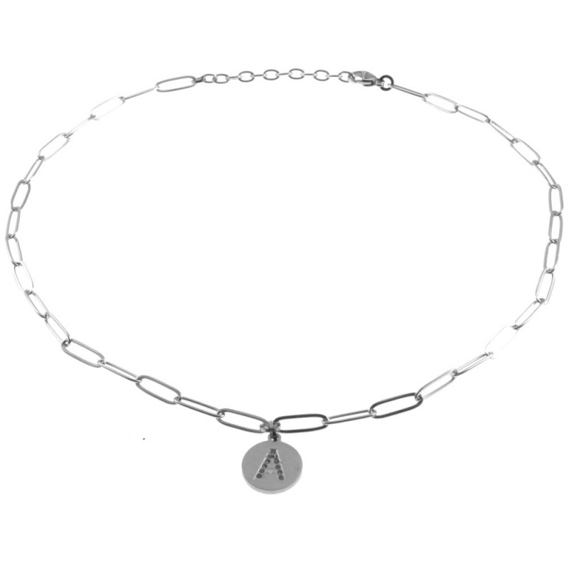 collana con lettere a iniziale in acciaio e strass