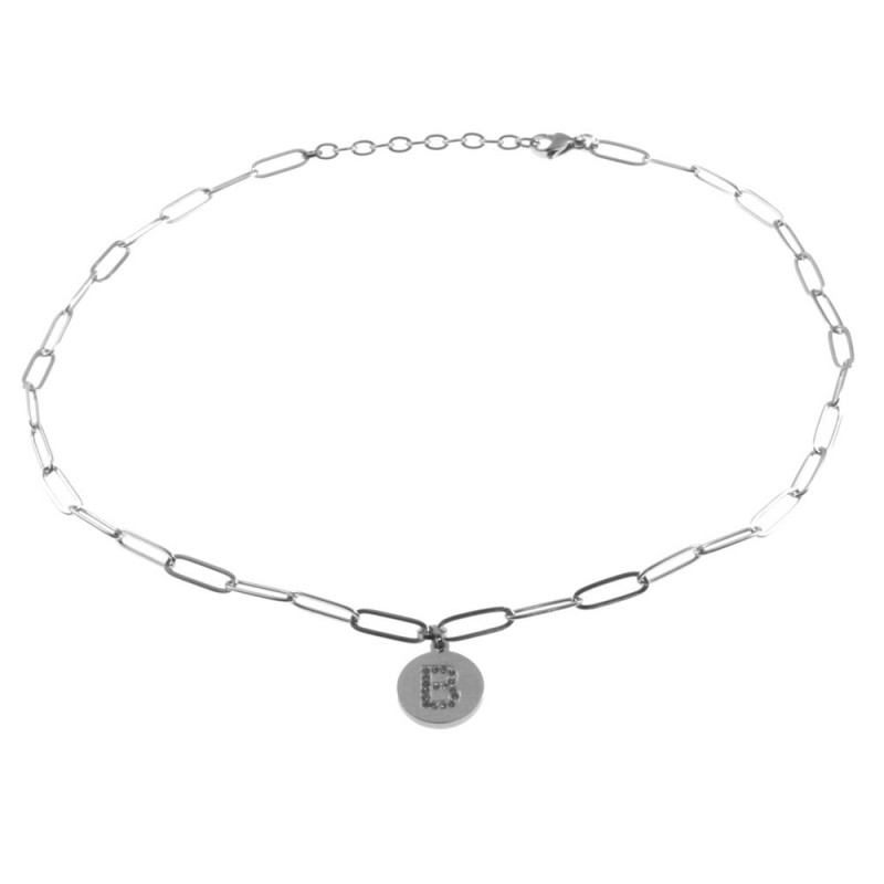 collana con lettere b iniziale in acciaio e strass