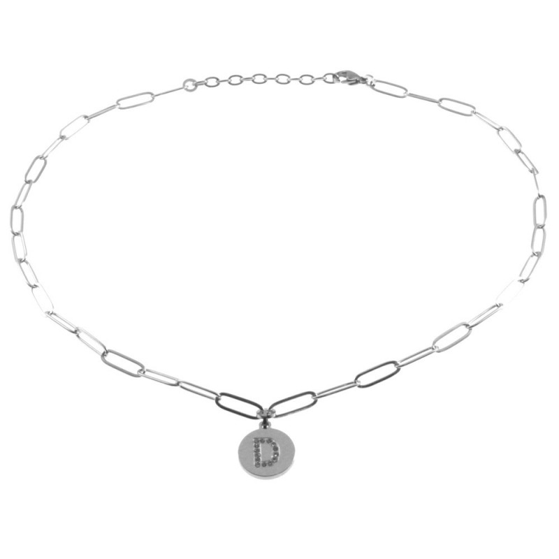 collana con lettere d iniziale in acciaio e strass