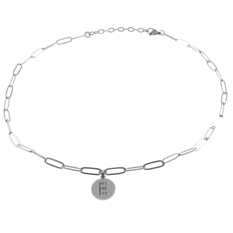 collana con lettere e iniziale in acciaio e strass