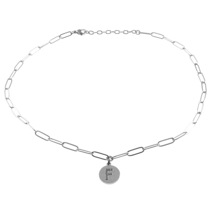 collana con lettere f iniziale in acciaio e strass