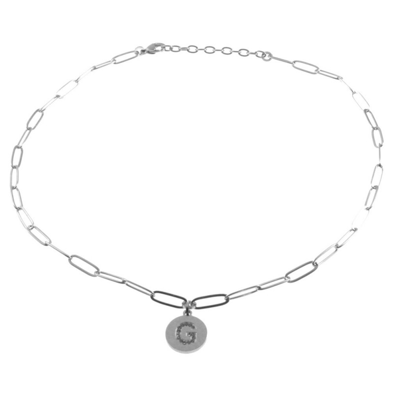 collana con lettere g iniziale in acciaio e strass