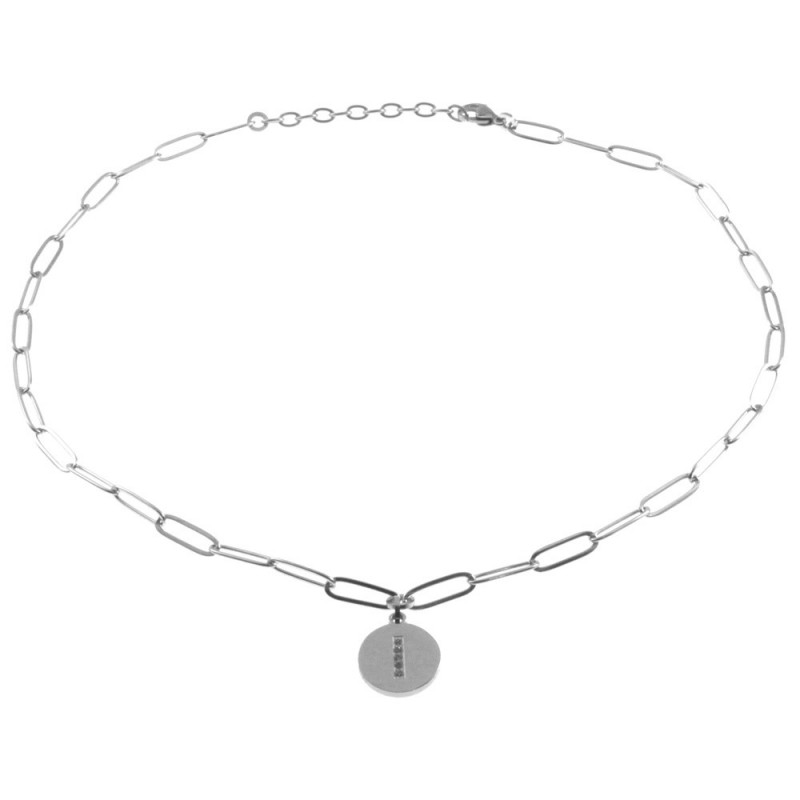 collana con lettere i iniziale in acciaio e strass