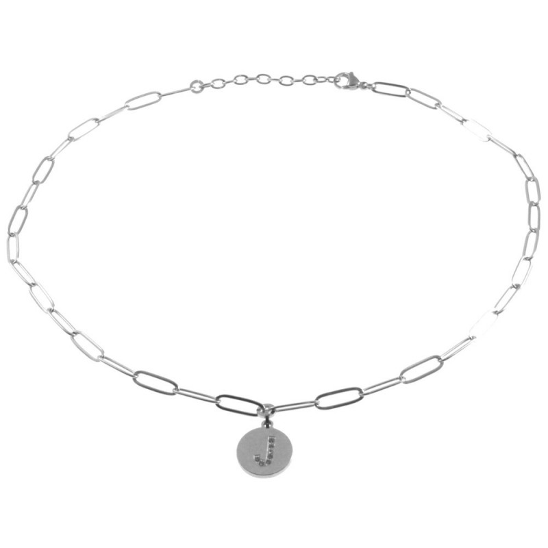 collana con lettere j iniziale in acciaio e strass