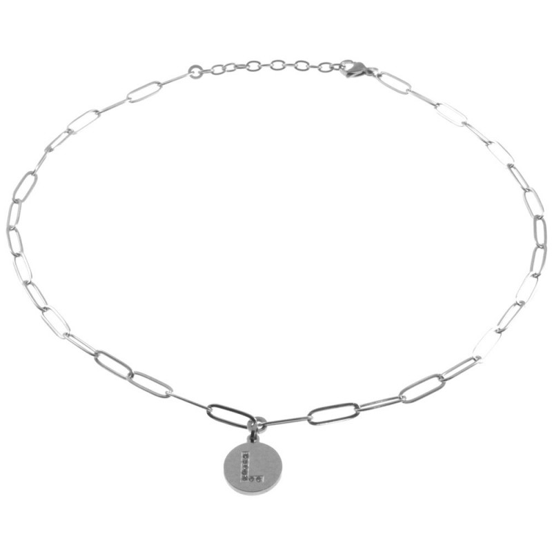 collana con lettere l iniziale in acciaio e strass