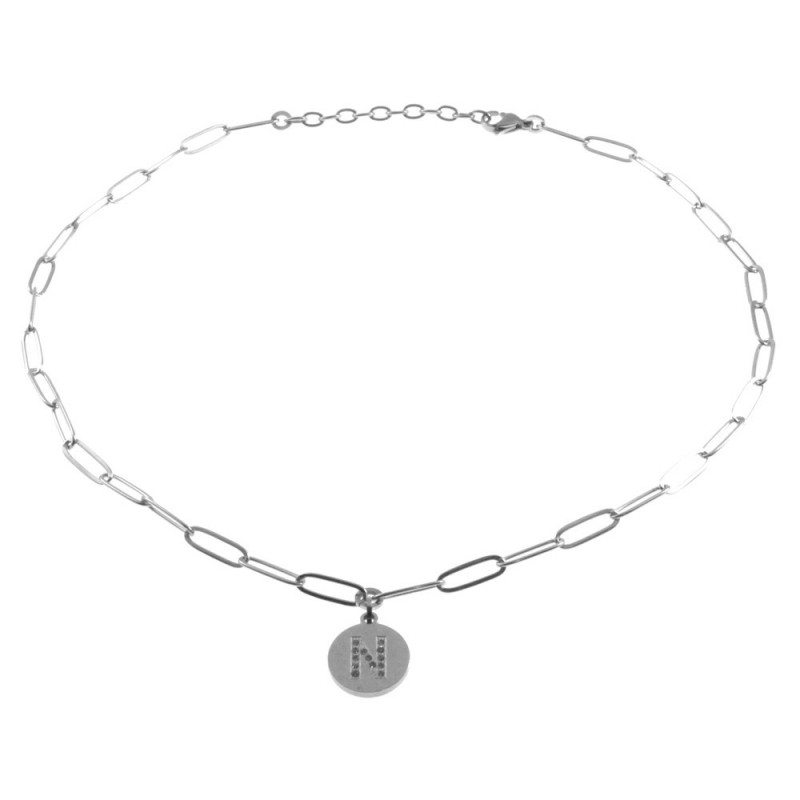 collana con lettere n iniziale in acciaio e strass