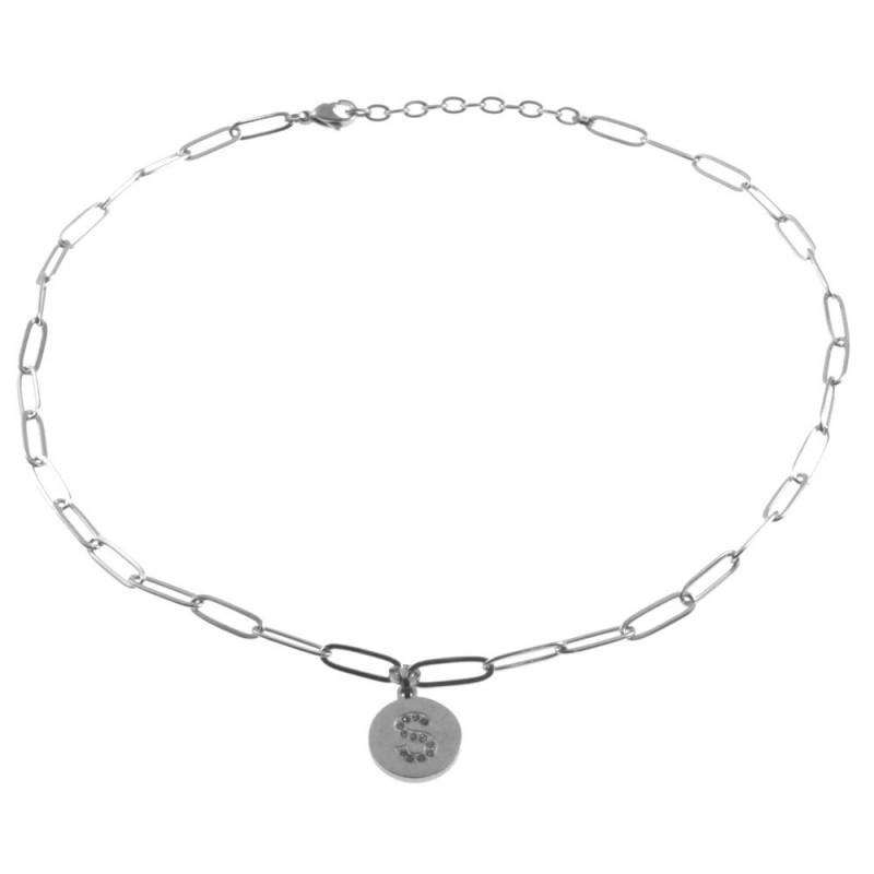 collana con lettere s iniziale in acciaio e strass