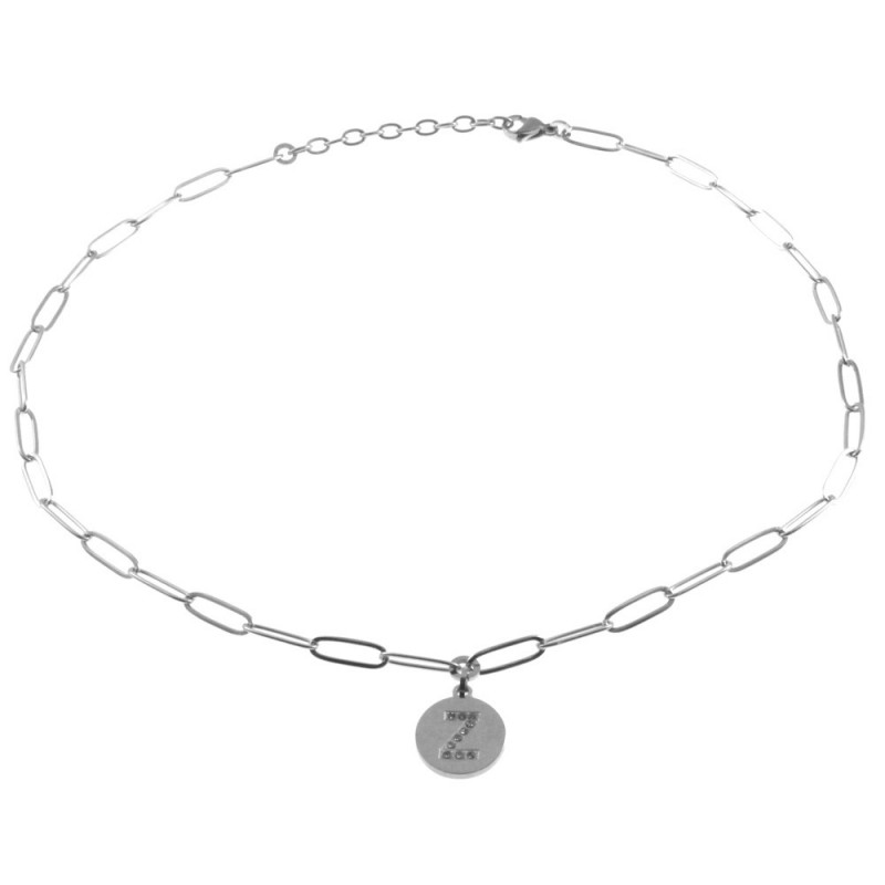 collana con lettere z iniziale in acciaio e strass
