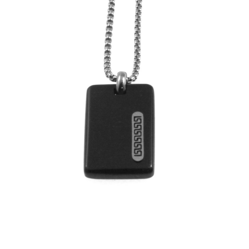 collana uomo piastra con greca in acciaio