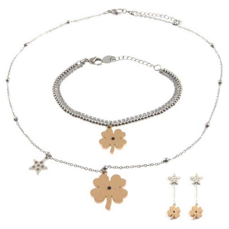 parure donna quadrifoglio in acciaio