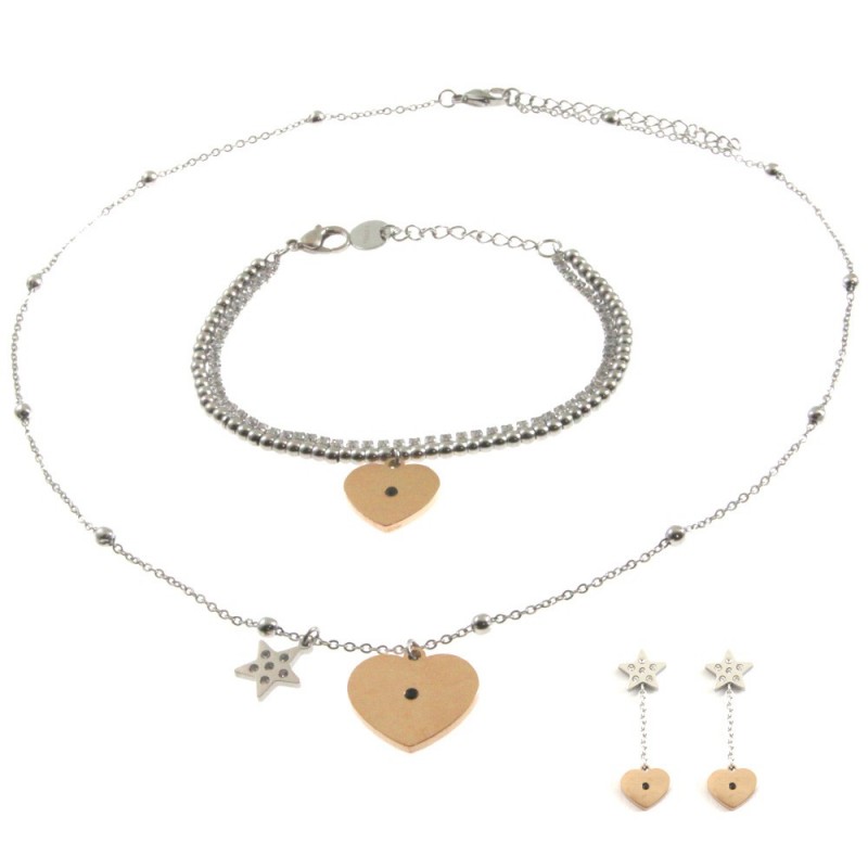 parure donna cuori in acciaio