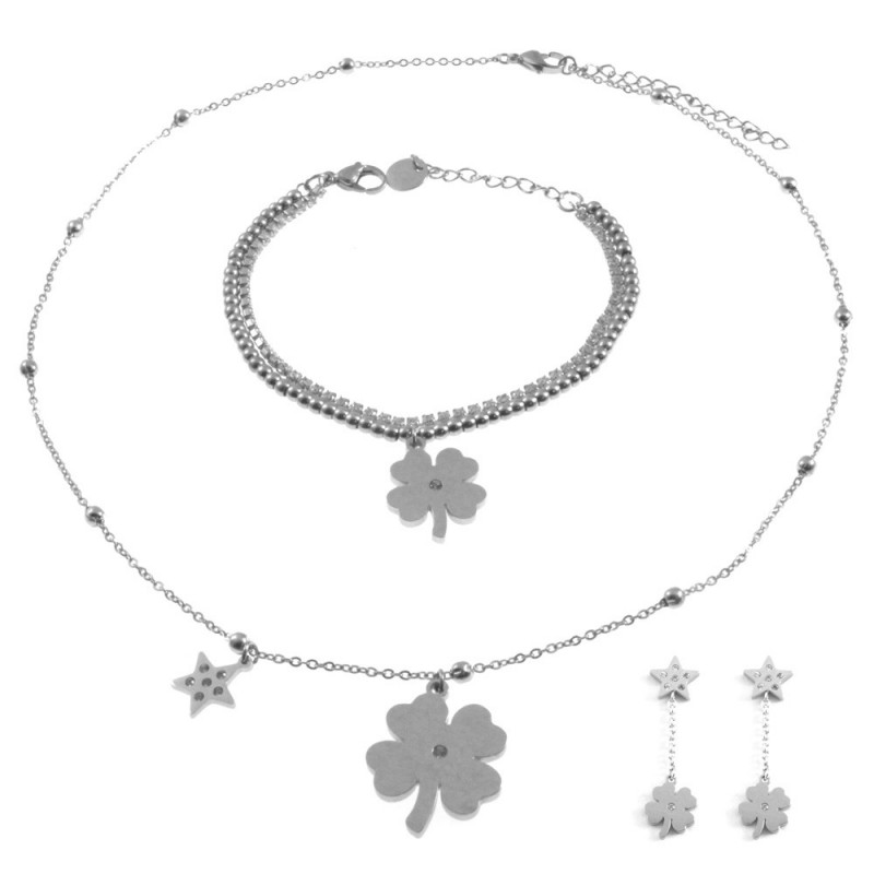 parure donna quadrifoglio in acciaio