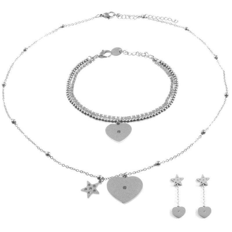 parure donna cuori in acciaio
