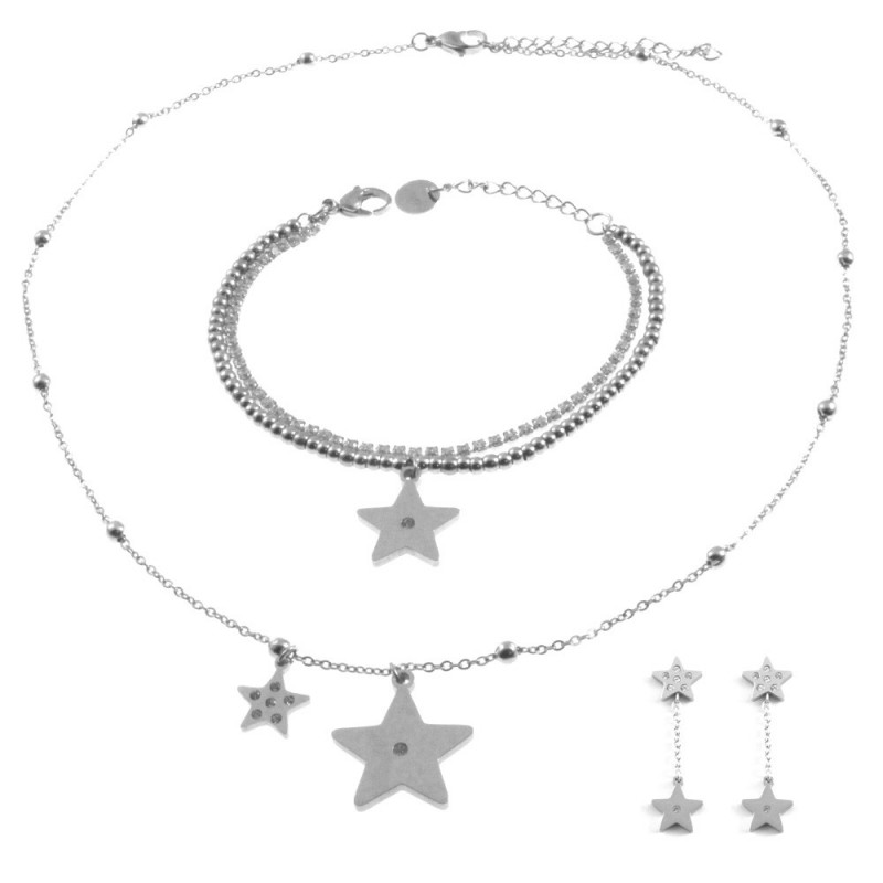 parure donna stelline in acciaio
