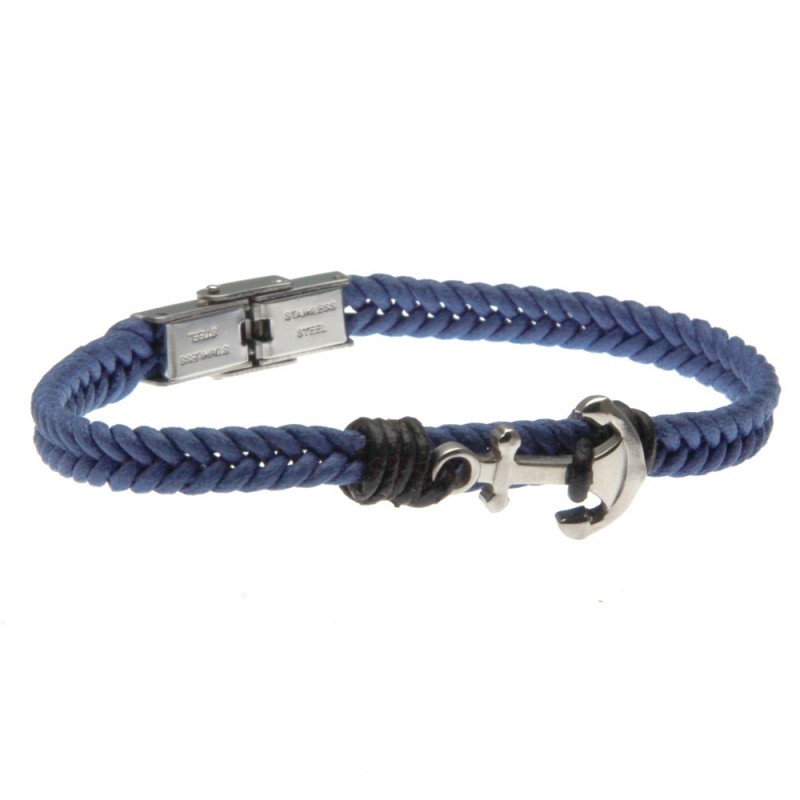 bracciale uomo con ancora in acciaio e pelle intrecciata