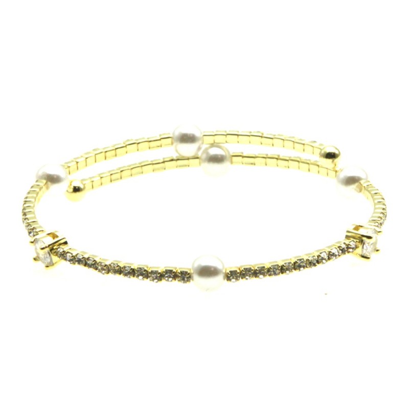 bracciale donna strass e perle rigido