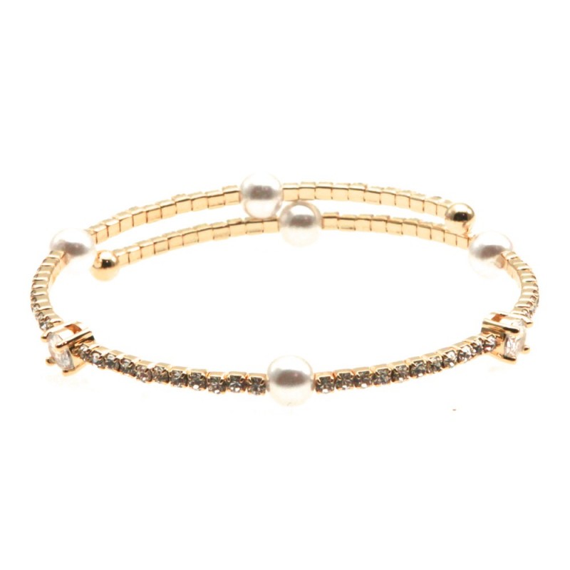 bracciale donna strass e perle rigido