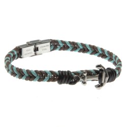 bracciale uomo con ancora in acciaio e pelle intrecciata