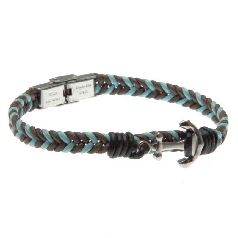 bracciale uomo con ancora in acciaio e pelle intrecciata