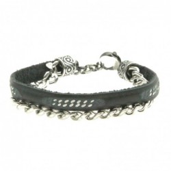 bracciale pelle blu e catena acciaio uomo