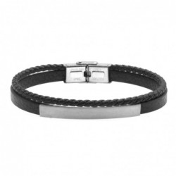bracciale pelle uomo nero piastra acciaio