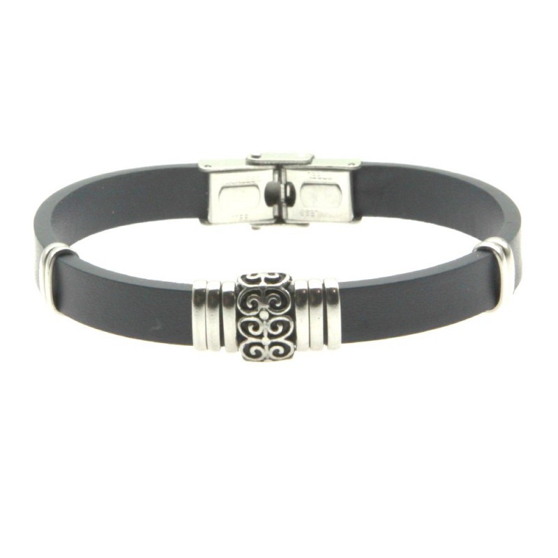 bracciale pelle blu scuro uomo
