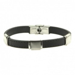 bracciale pelle nera uomo e acciaio