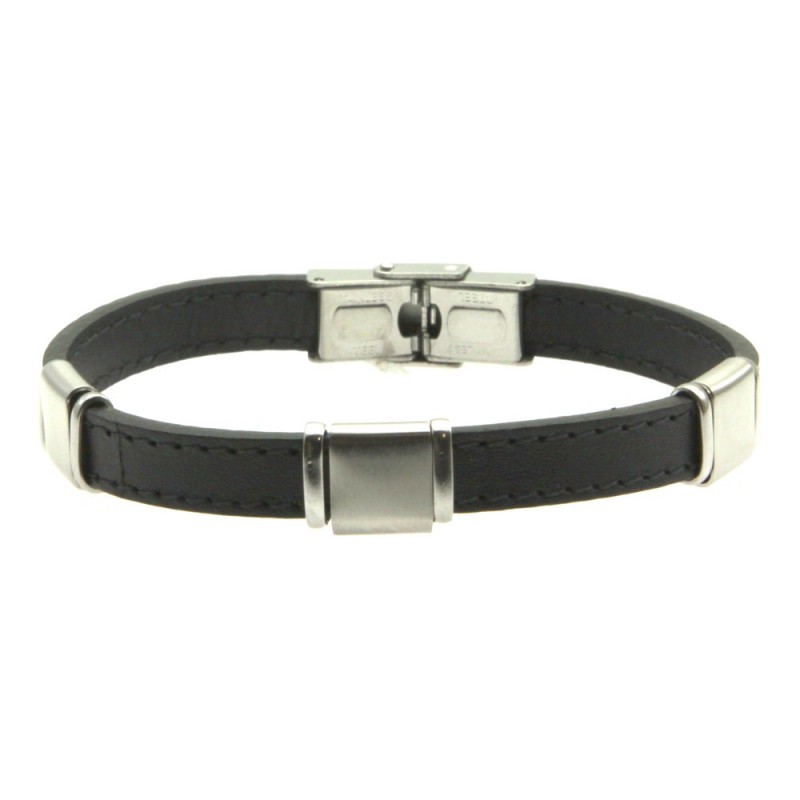 bracciale pelle nera uomo e acciaio