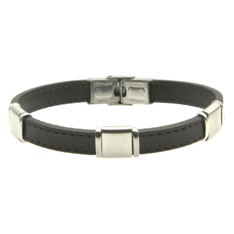 bracciale pelle marrone uomo e acciaio