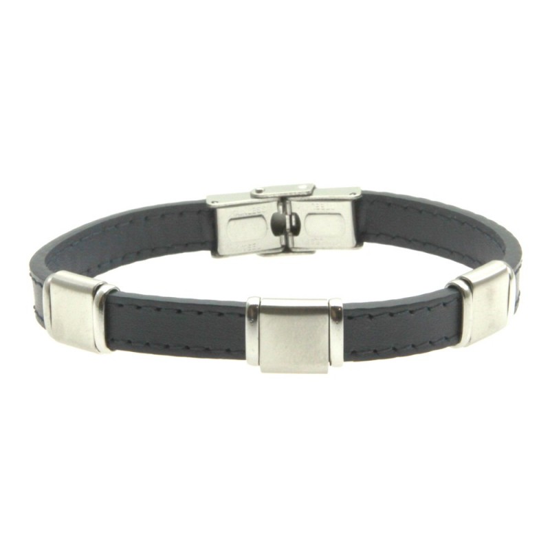 bracciale pelle blu uomo e acciaio