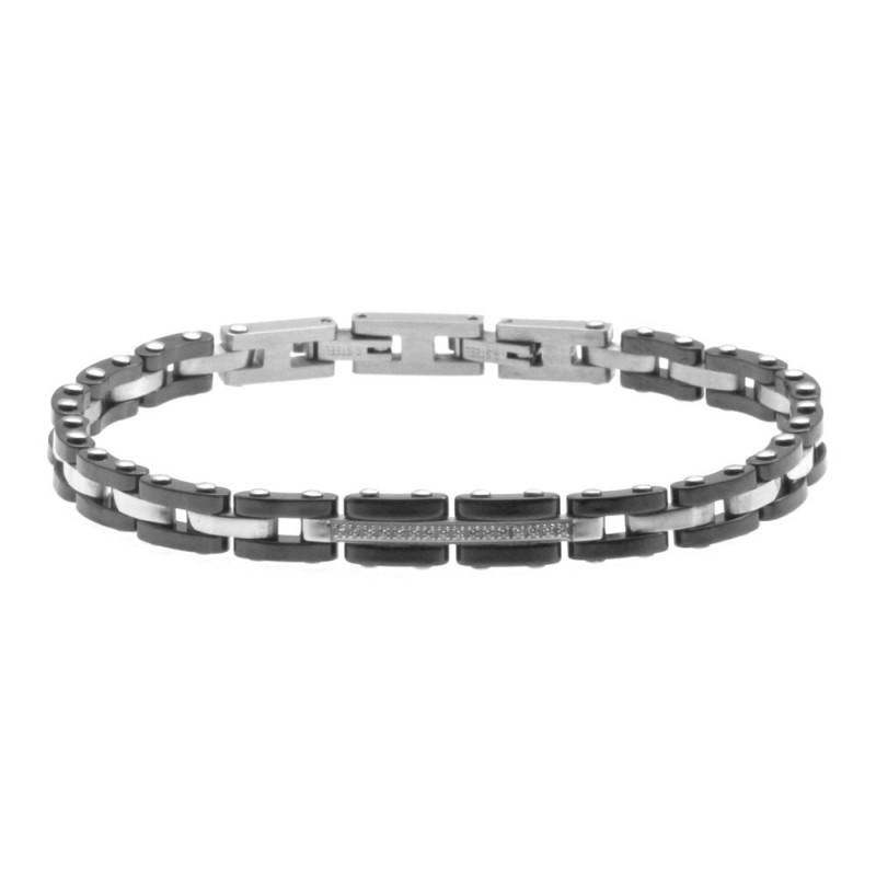 bracciale uomo acciaio ceramica e strass