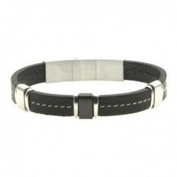 bracciale pelle nera uomo e acciaio
