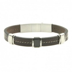 bracciale pelle marrone uomo e acciaio