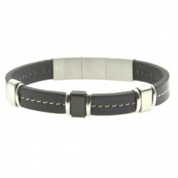 bracciale pelle blu uomo e acciaio