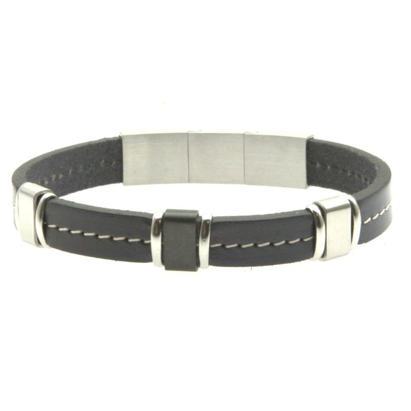 bracciale pelle blu uomo e acciaio