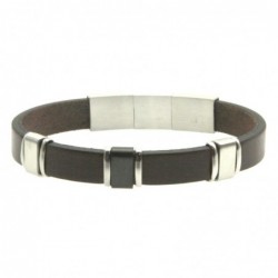 bracciale pelle marrone uomo e acciaio