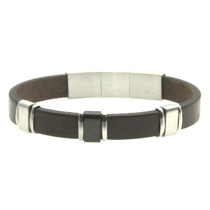 bracciale pelle marrone uomo e acciaio