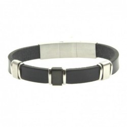 bracciale pelle blu uomo e acciaio