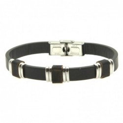 bracciale pelle nera uomo e acciaio