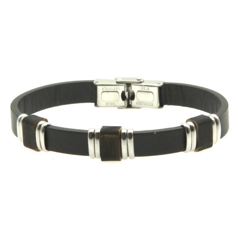 bracciale pelle nera uomo e acciaio