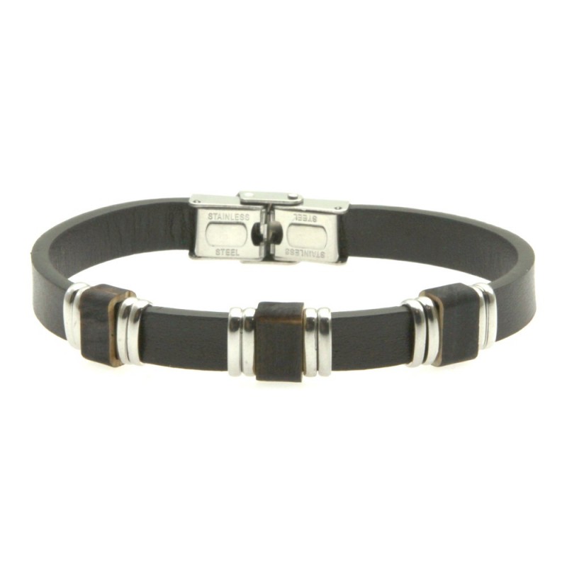 bracciale pelle marrone uomo e acciaio