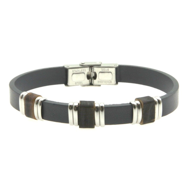 bracciale pelle blu uomo e acciaio