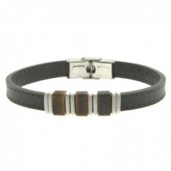 bracciale pelle nera uomo e acciaio