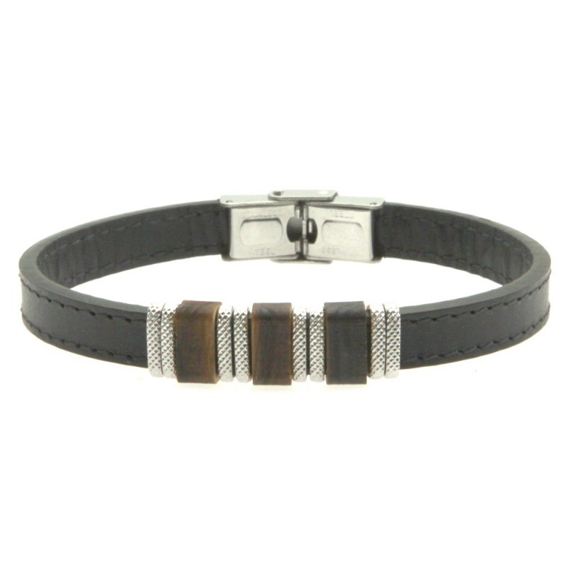 bracciale pelle nera uomo e acciaio