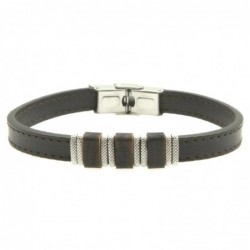 bracciale pelle marrone uomo e acciaio
