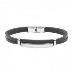 bracciale pelle nera uomo piastra acciaio