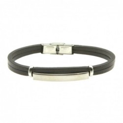 bracciale pelle marrone uomo piastra acciaio