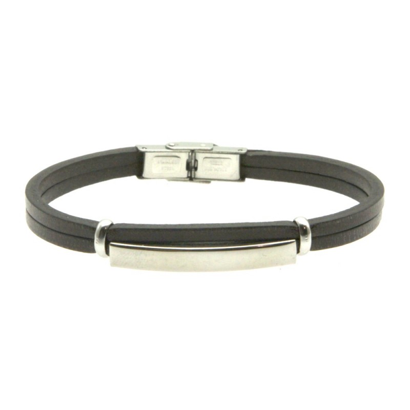bracciale pelle marrone uomo piastra acciaio