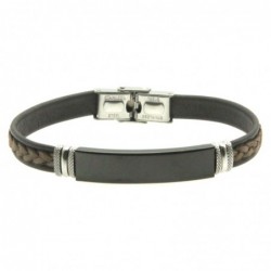 bracciale pelle marrone uomo piastra acciaio